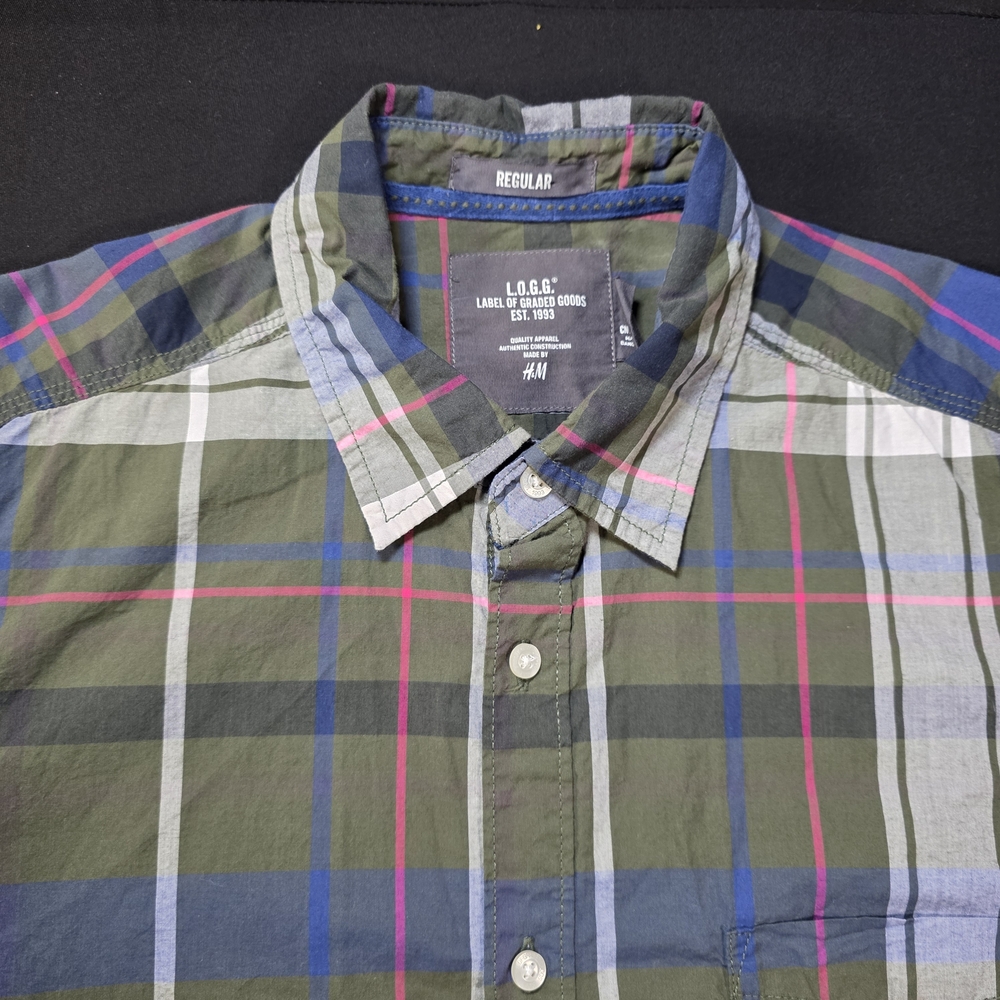 H&M L.O.G.G Green, Pink, Blue‎ Plaid Men's Shirt Size Large